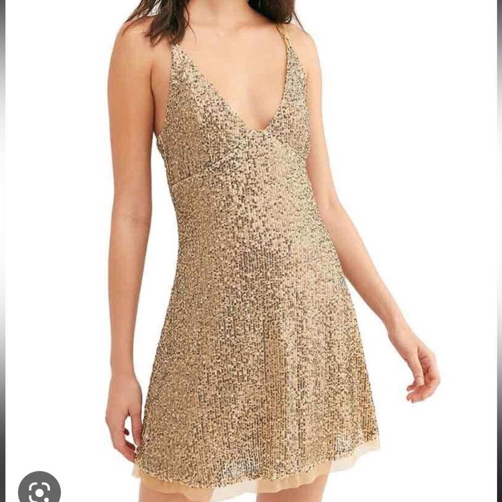 NWT Free People Gold Rush Mini Golden Glow Dress Size M